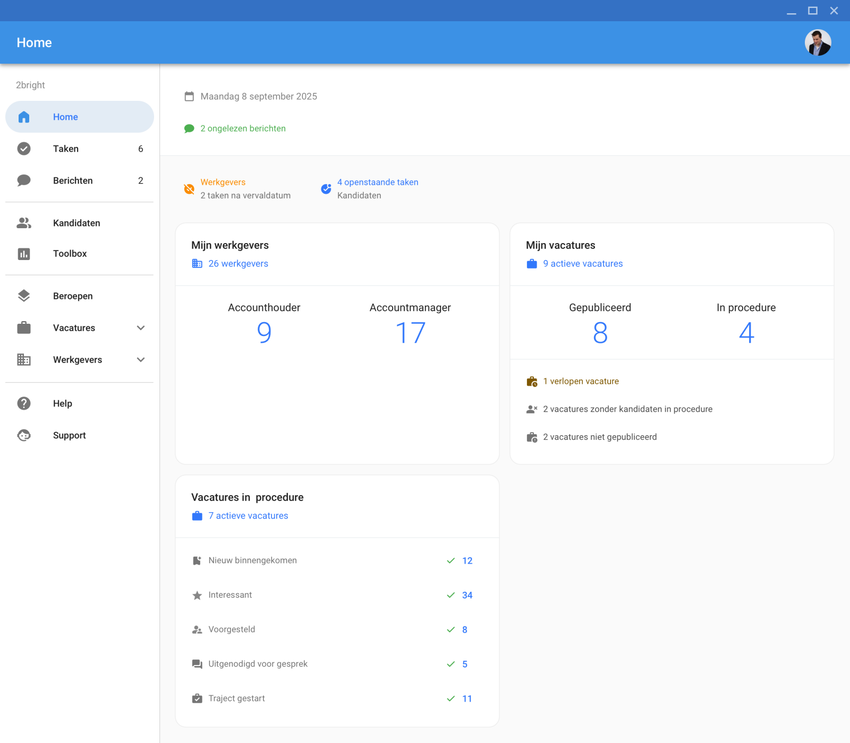 Homepage voor accountmanagers