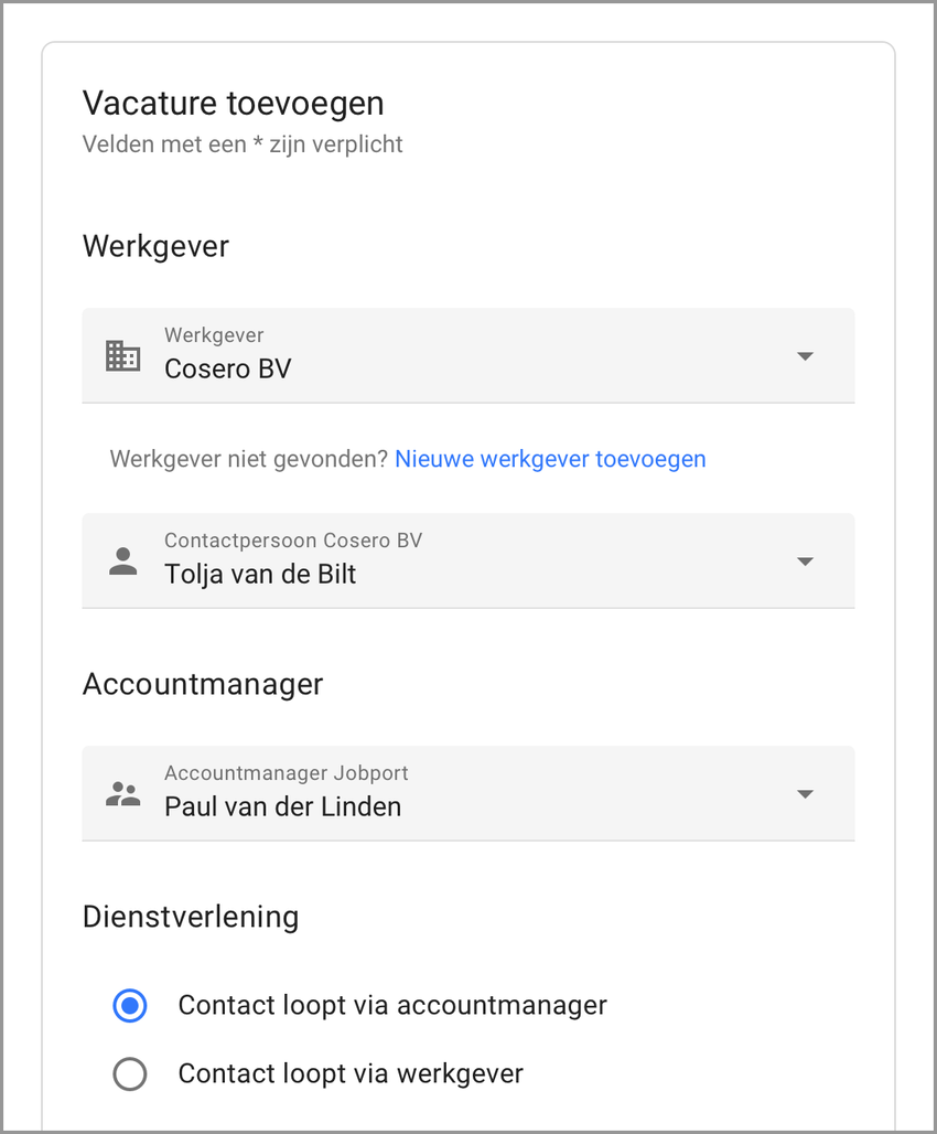Accountmanager bij vacature toevoegen